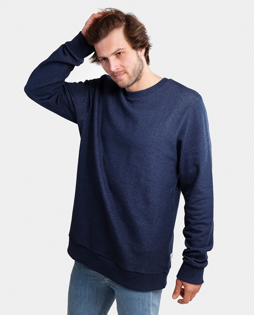 Herren Sweatshirt aus Bio Baumwolle in dunkel blau meliert