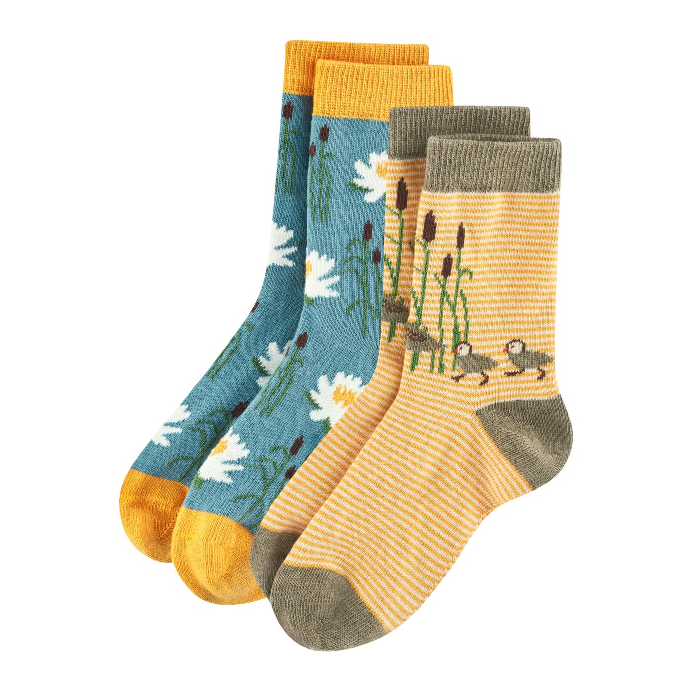 Living Crafts 2er Pack Kindersocken aus Bio-Baumwolle  - Enten und Blumen