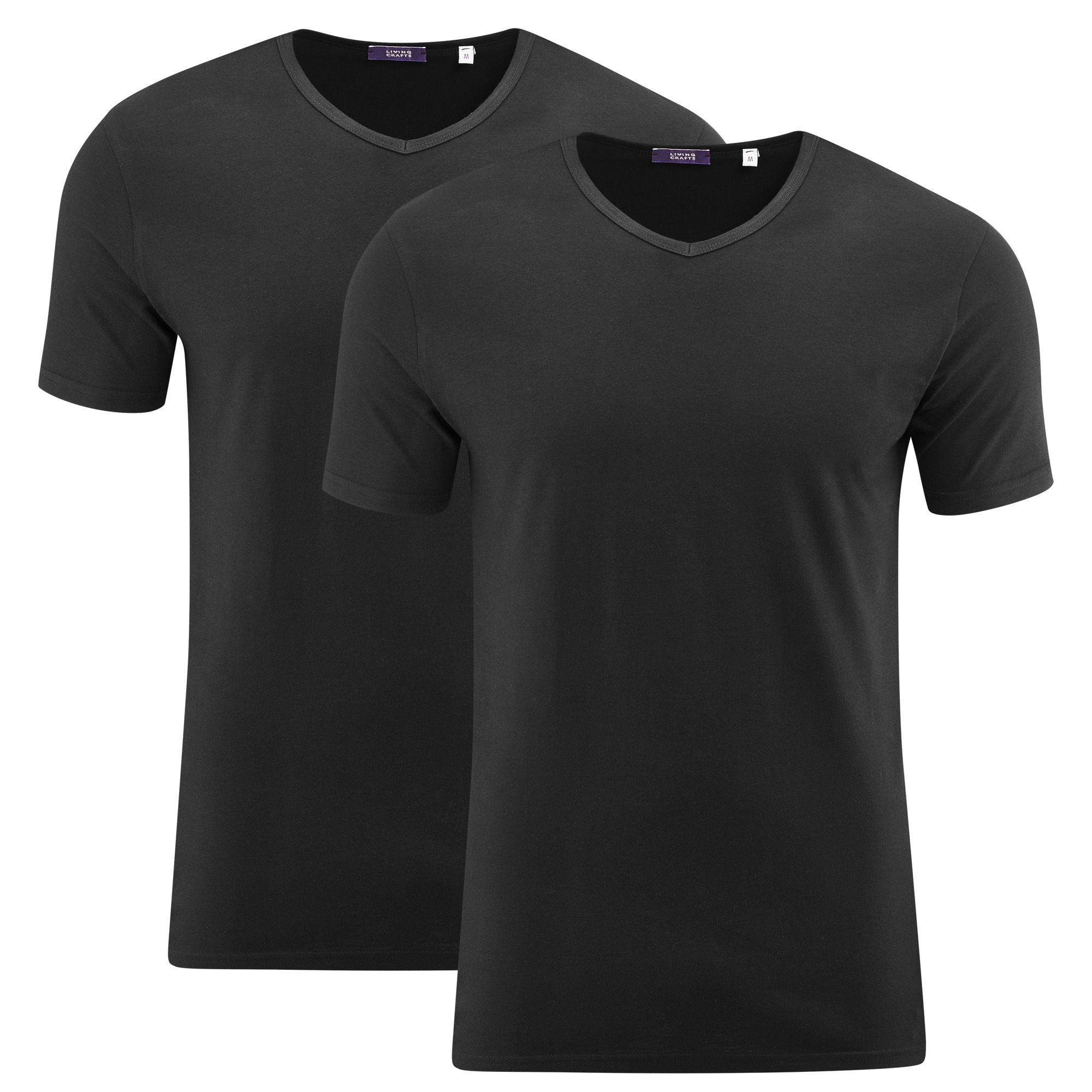 Herren V-Ausschnitt Bio Baumwoll T-Shirt zum Unterziehen im 2er Pack in schwarz