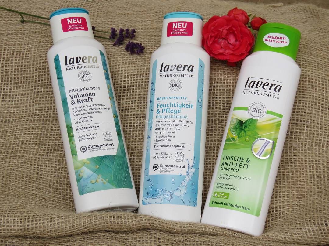 Naturkosmetik Haarpflege - uebersichtsbild mit lavera Shampoos und spuelung