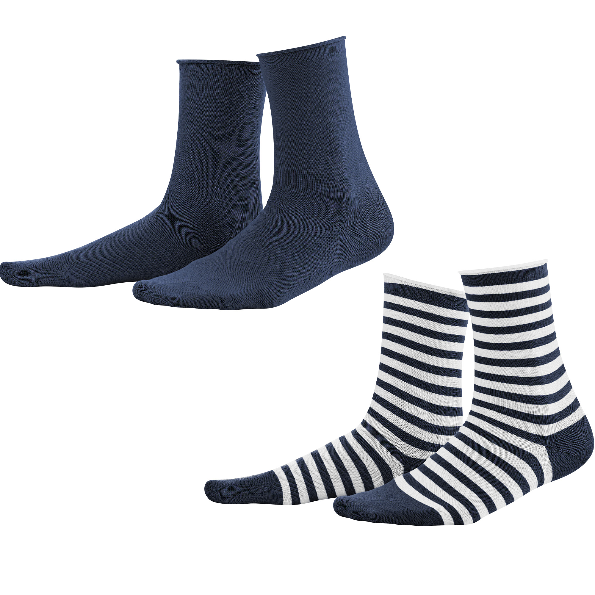 Damensocke aus Biobaumwolle im 2er Pack navy/white